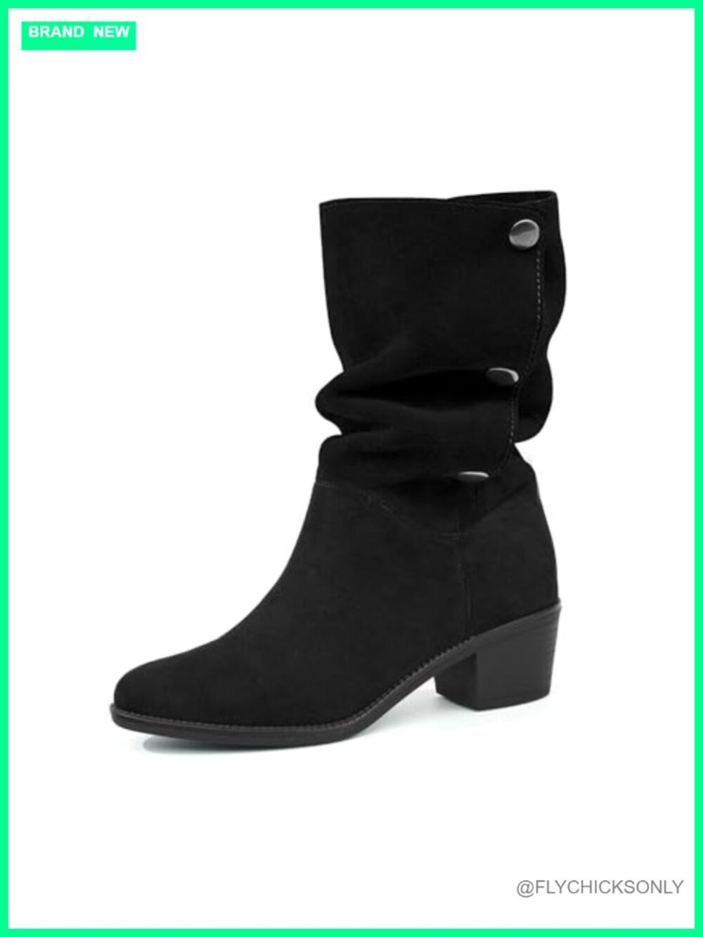Suede Mid-Calf Boots 3-Way Fold-Over Chunky Block Heel